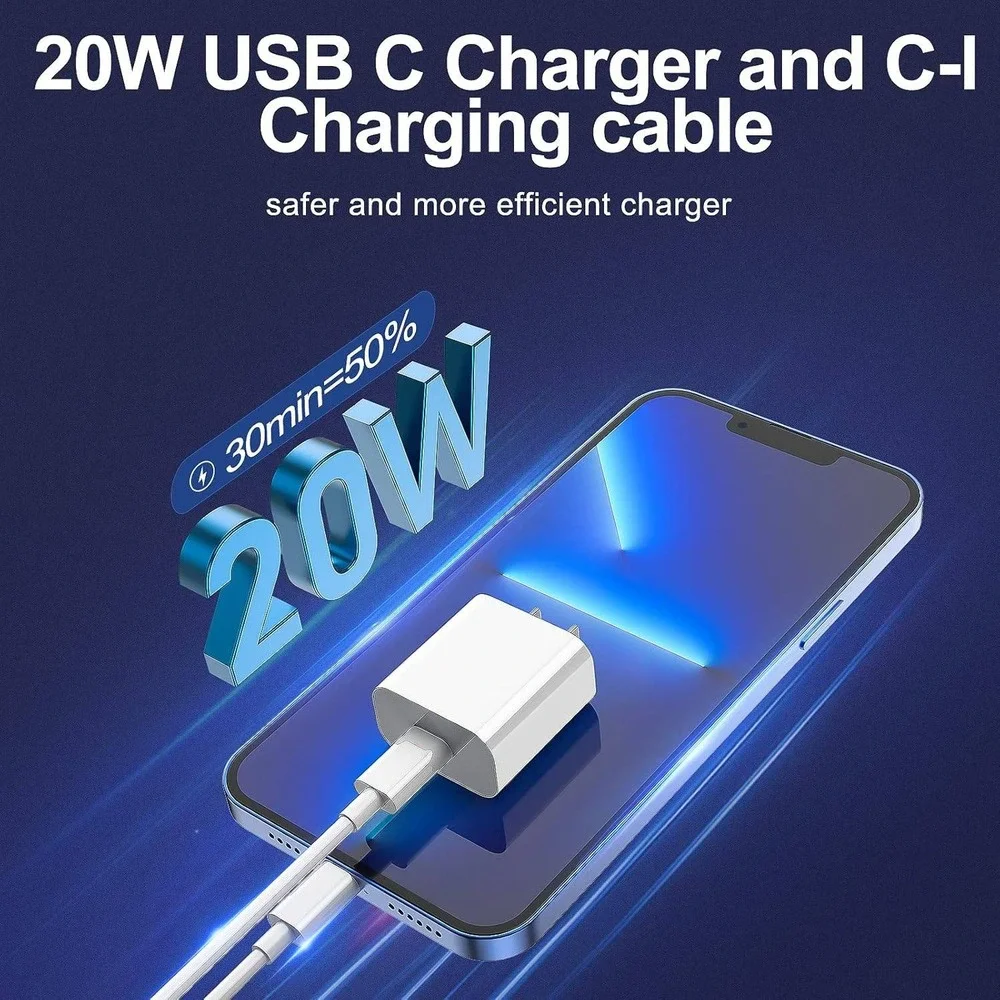 2-Pack 20W USB-C Fast Charger Block with 10ft MFi Lightning Cable